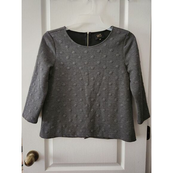 W5 Anthropology Women's Blouse Gray Raised‎ Polka Dot Top 3/4 Sleeve Size S - Picture 1 of 10